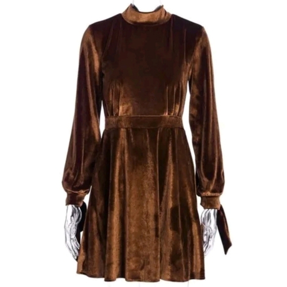 Velvet Mock-Neck Fit & Flare Dress  - Picture 5 of 8